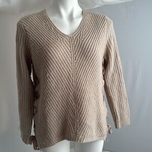 Umgee beige lace up sides v-neck sweater